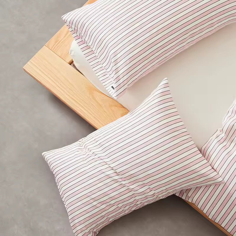 Housse de couette en coton rose rayée