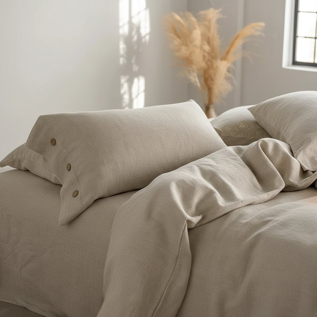 Housse de couette 240x260 gros plan sur les oreillers
