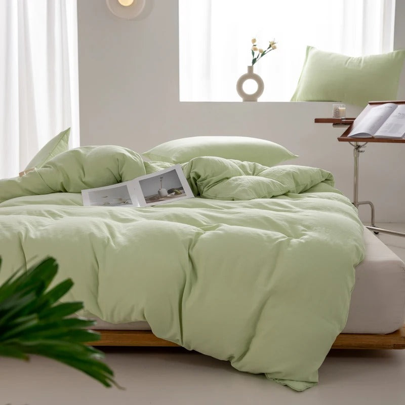 Housse de couette coton percale vert matcha
