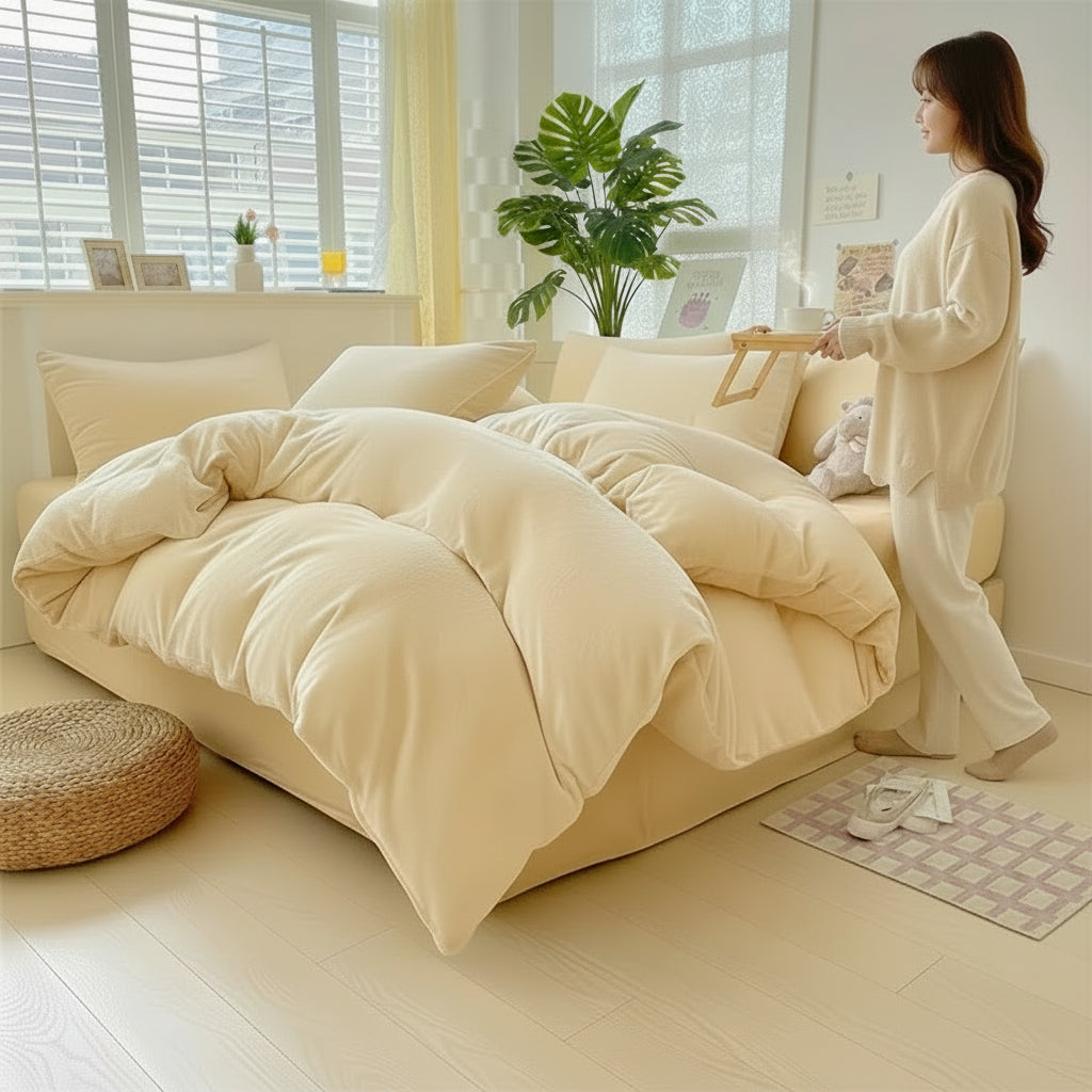 Housse de couette polaire jaune
