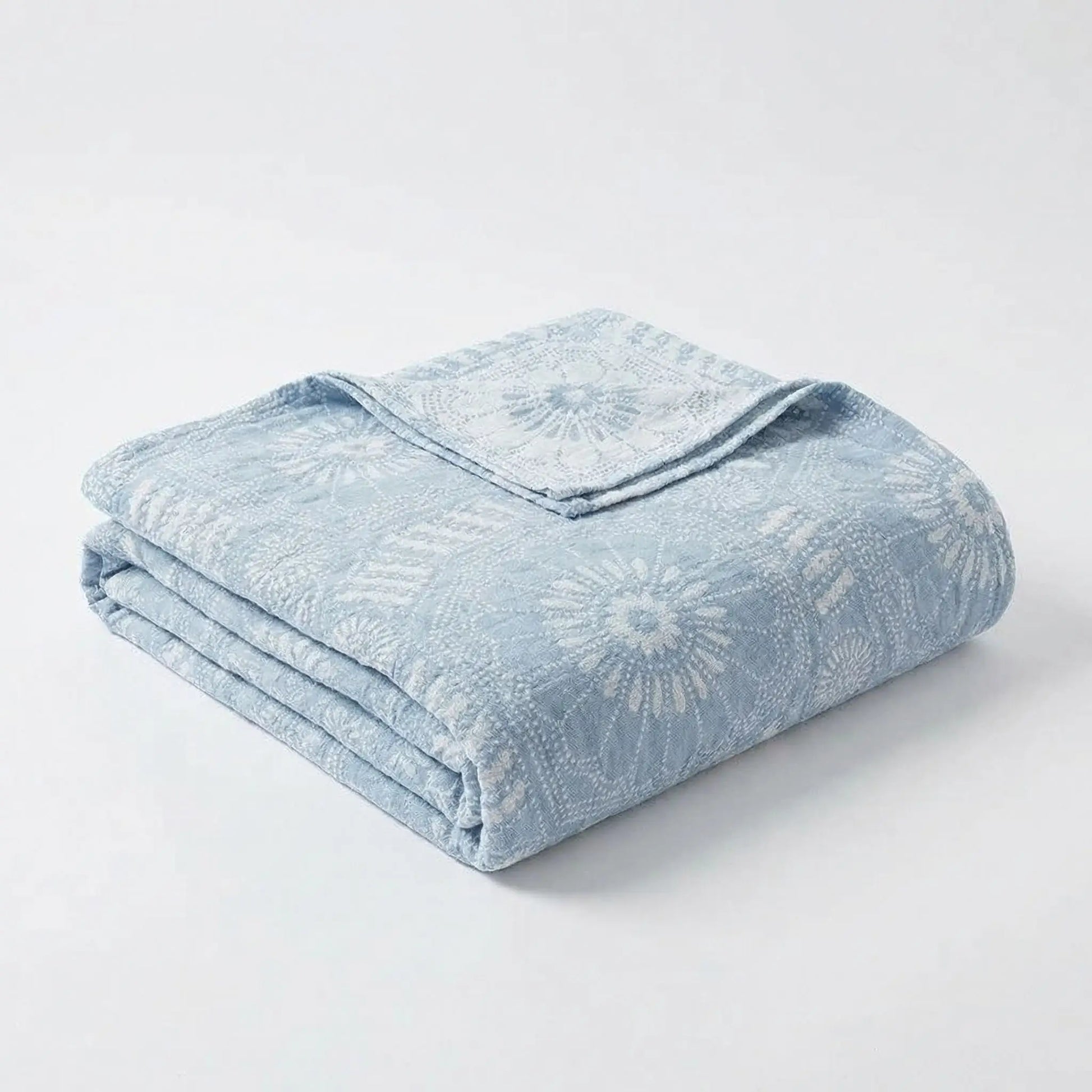 Couverture en coton motifs bohème bleue