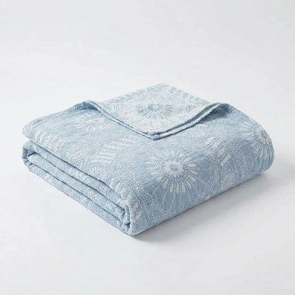 Couverture en coton motifs bohème bleue