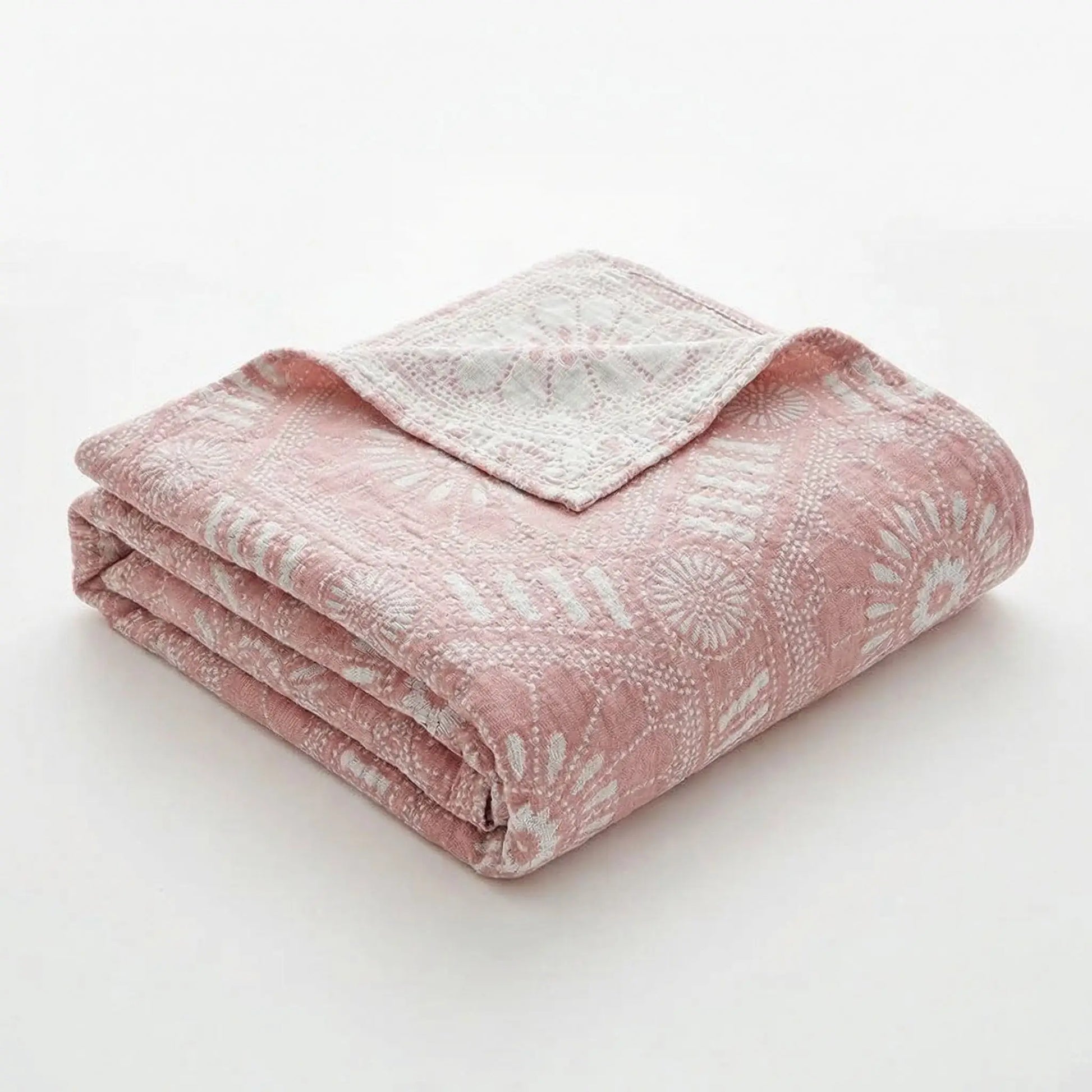 Couverture en coton motifs bohème rose