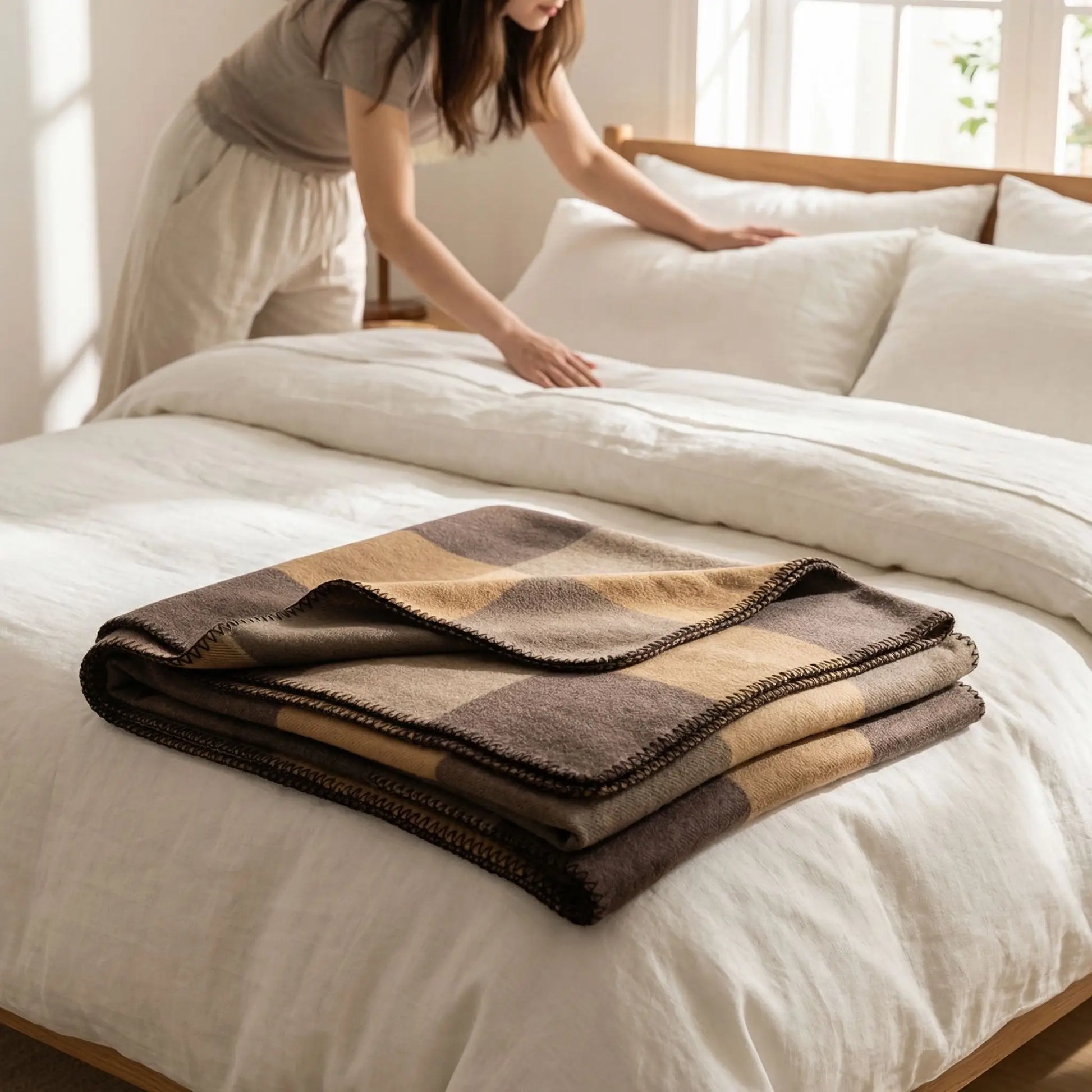 Couverture en laine sur un lit