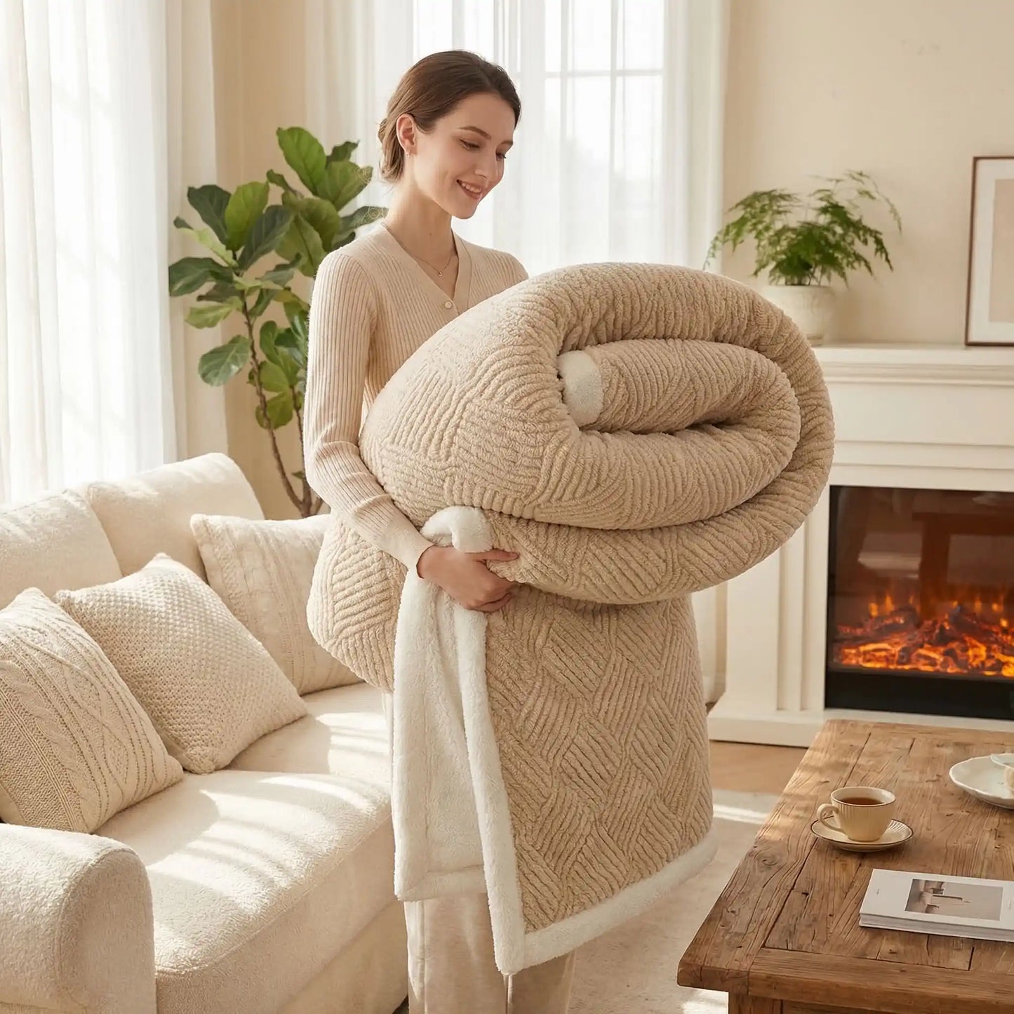 Couvertures en polaire beige