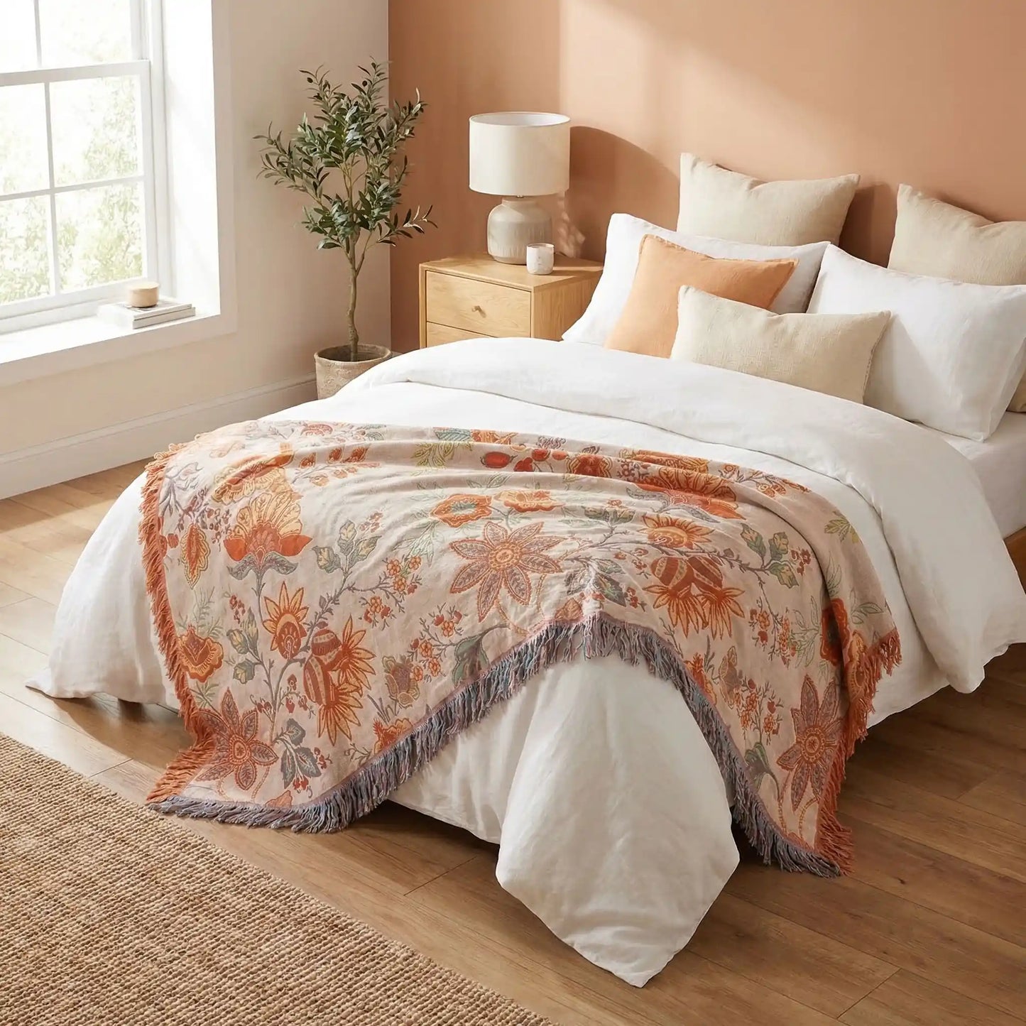 Couvertures et plaids orange sur un lit