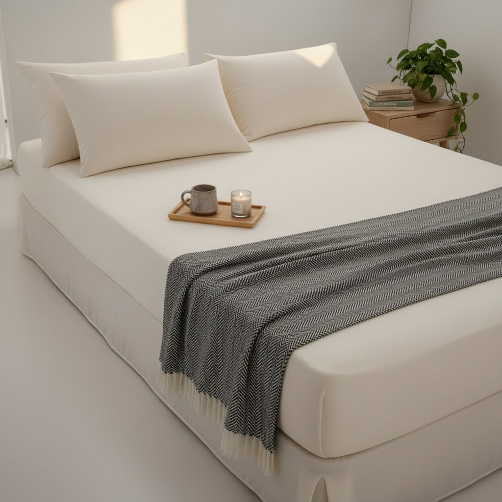 Drap housse 140x200 blanc ivoire