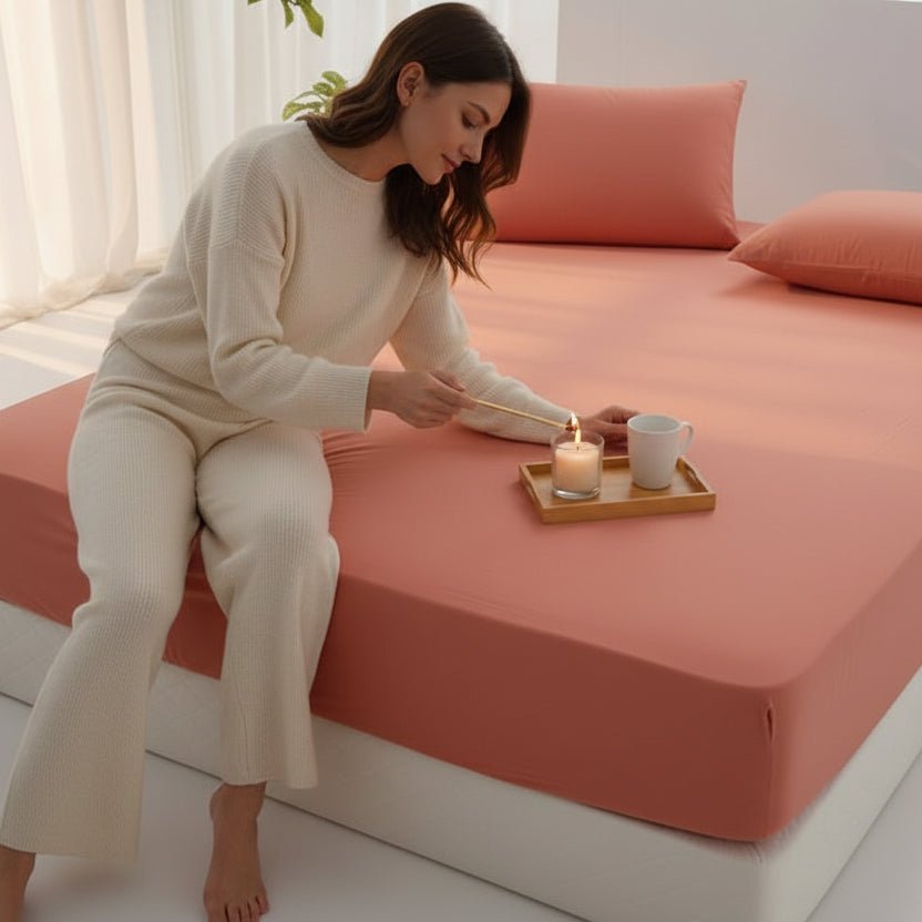 Drap housse 140x200 corail confortable