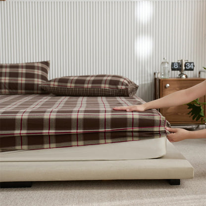 Drap housse 90x200 marron à carreaux