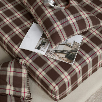 Drap housse 90x200 marron à carreaux