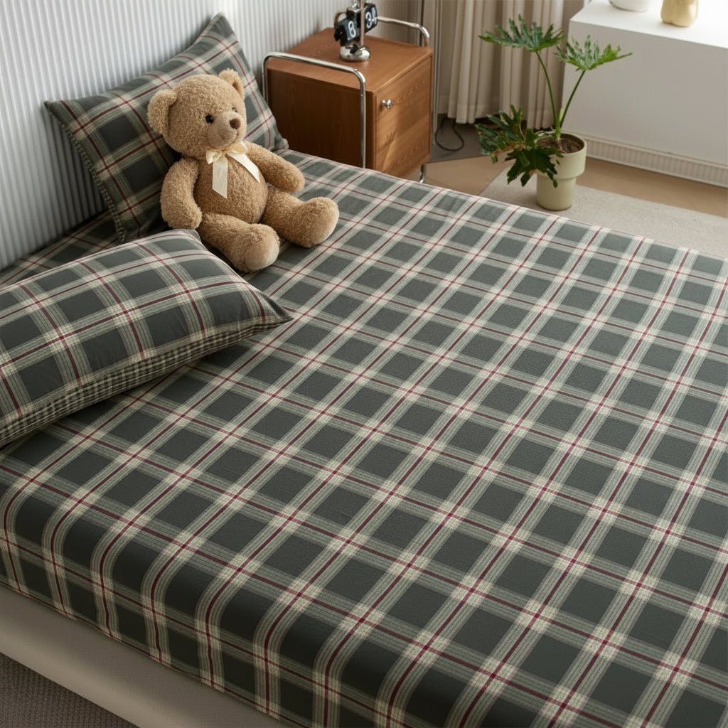 Drap housse 90x200 vert à carreaux