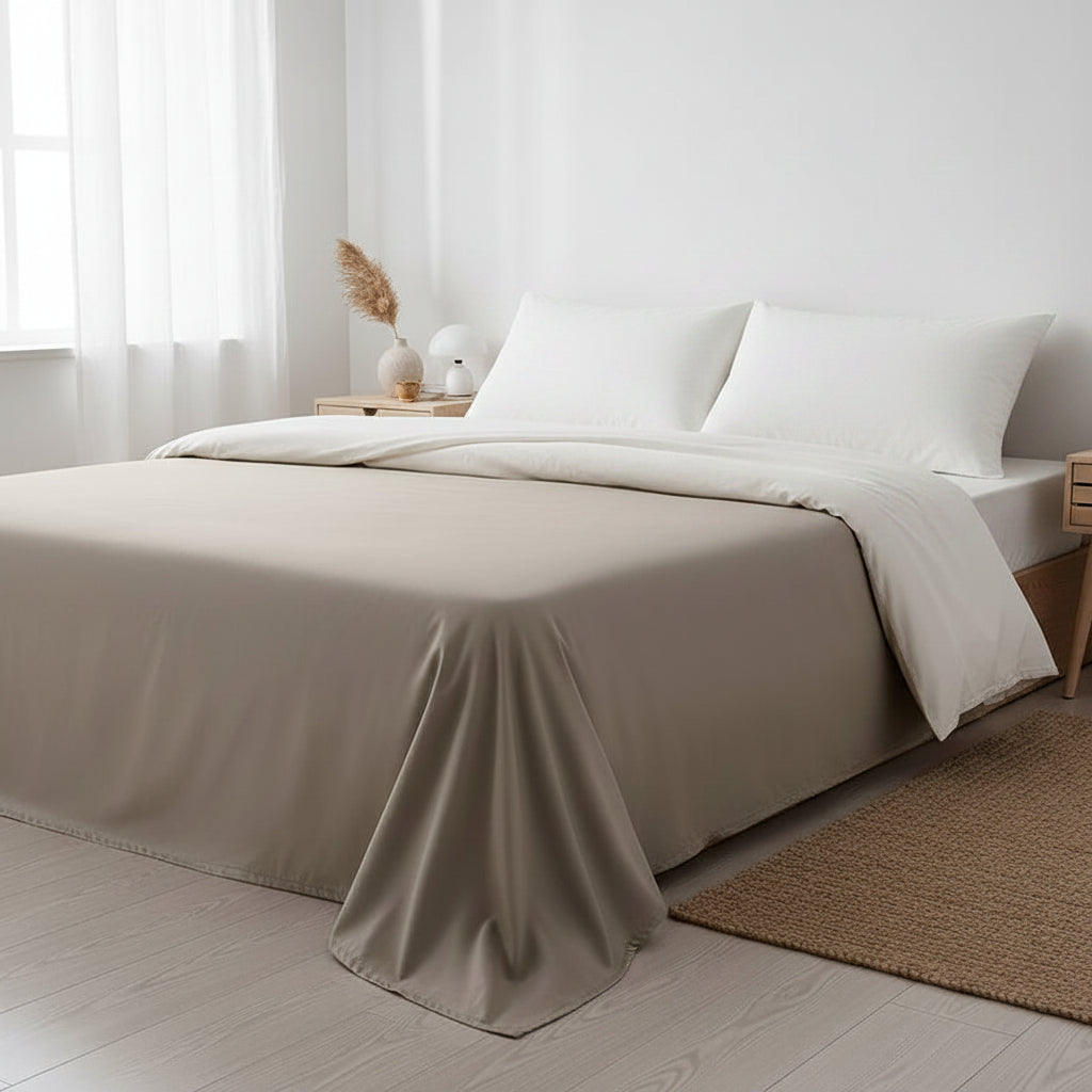 Drap housse en satin de coton taupe
