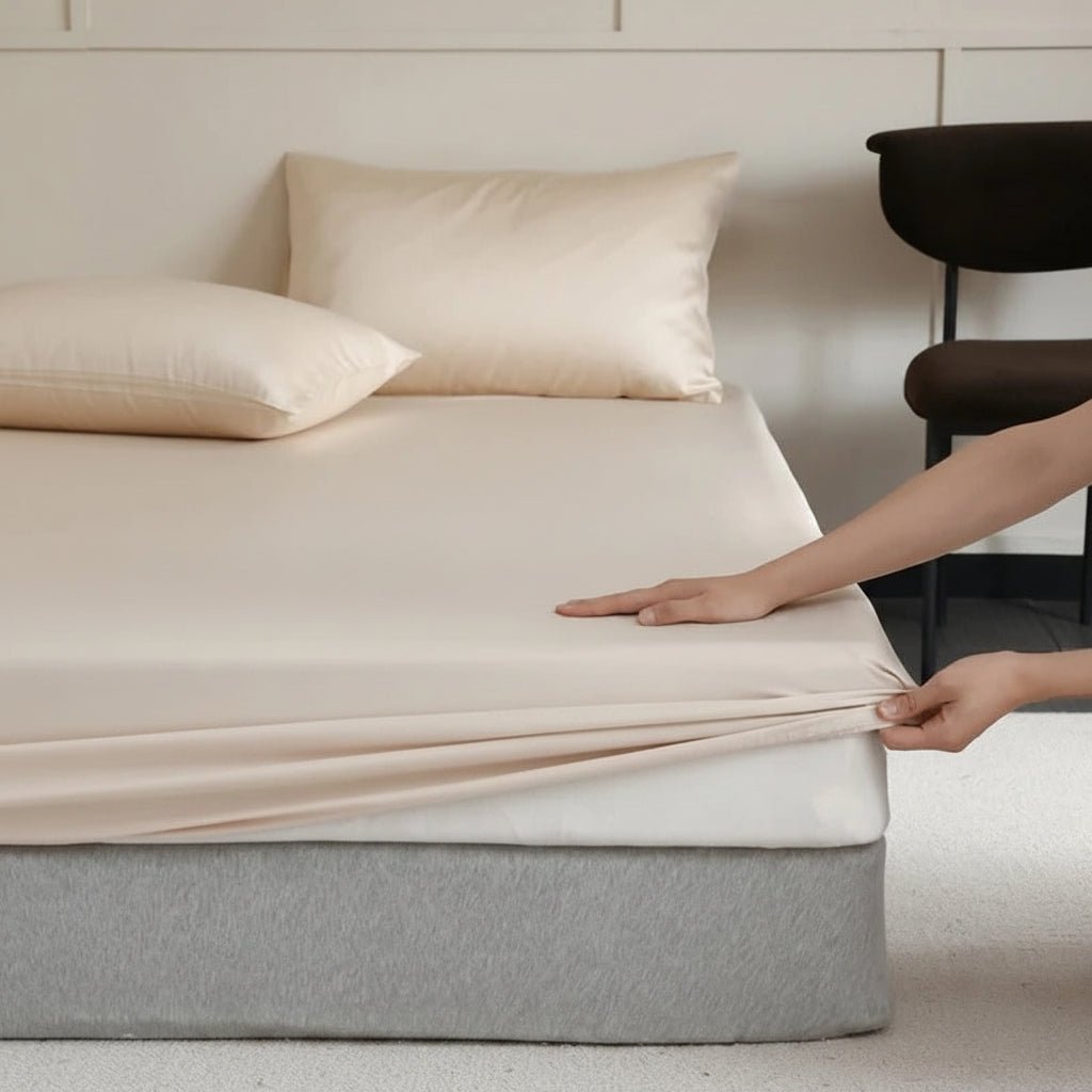 Drap housse en soie beige confortable