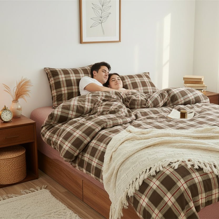 Housse de couette en coton | Motif écossais naturel