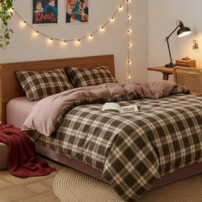 Housse de couette en coton | Motif écossais naturel
