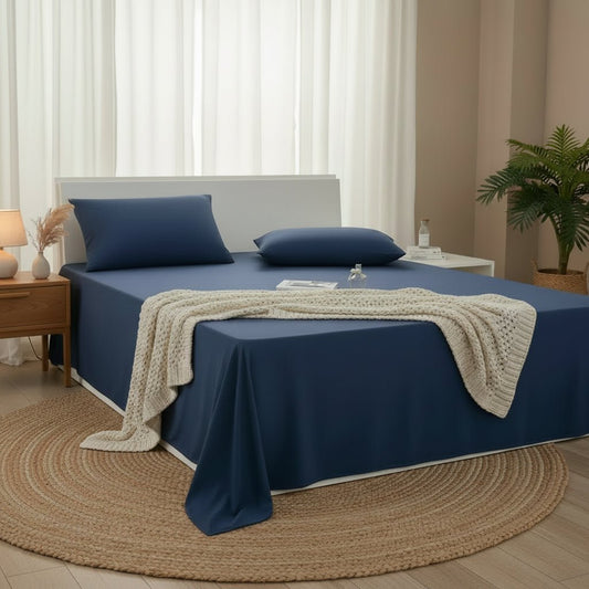 Drap plat coton de couleurbleu foncé