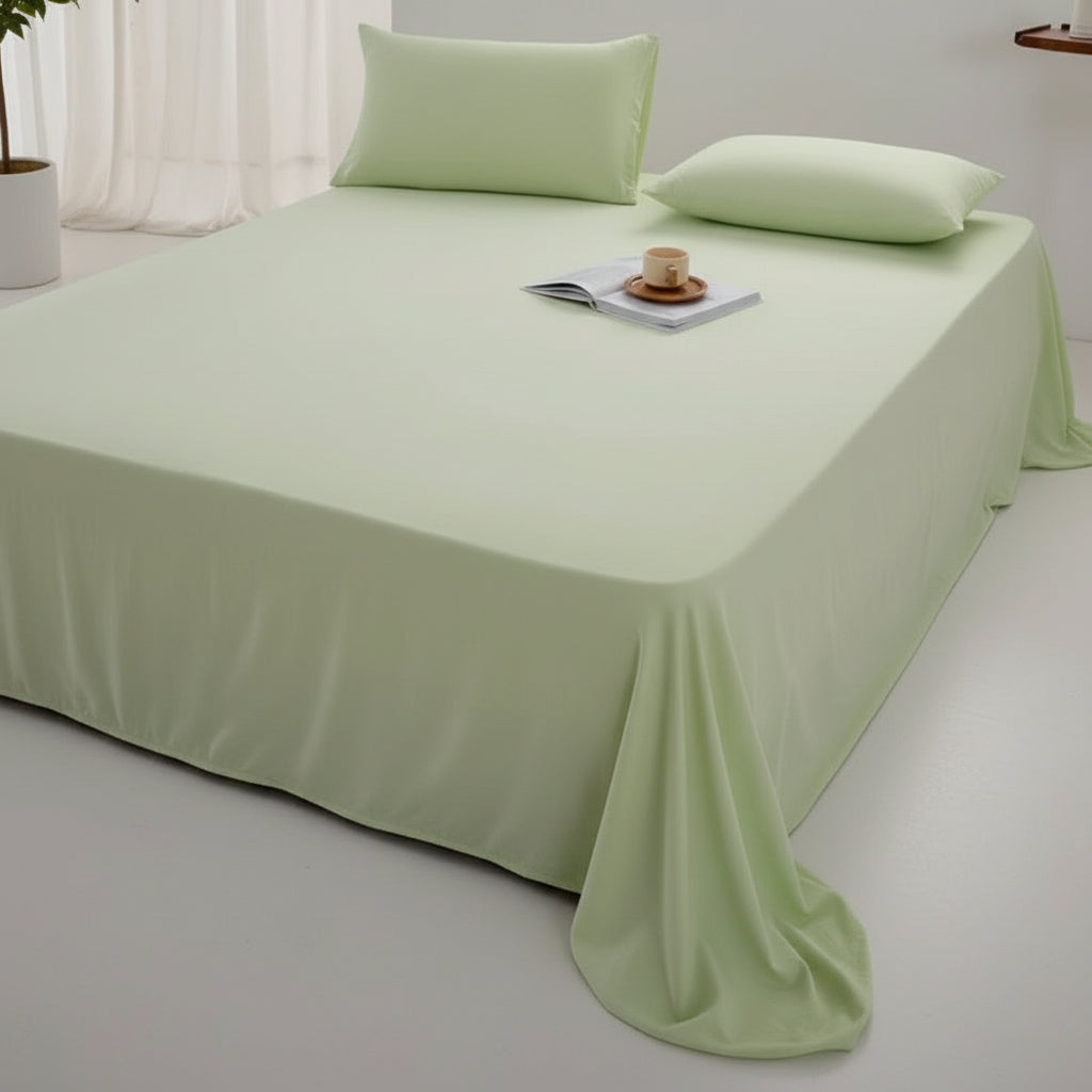 Drap plat coton de couleur vert matcha