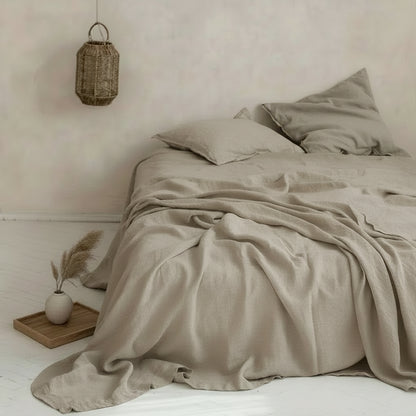 Drap plat lin beige chambre