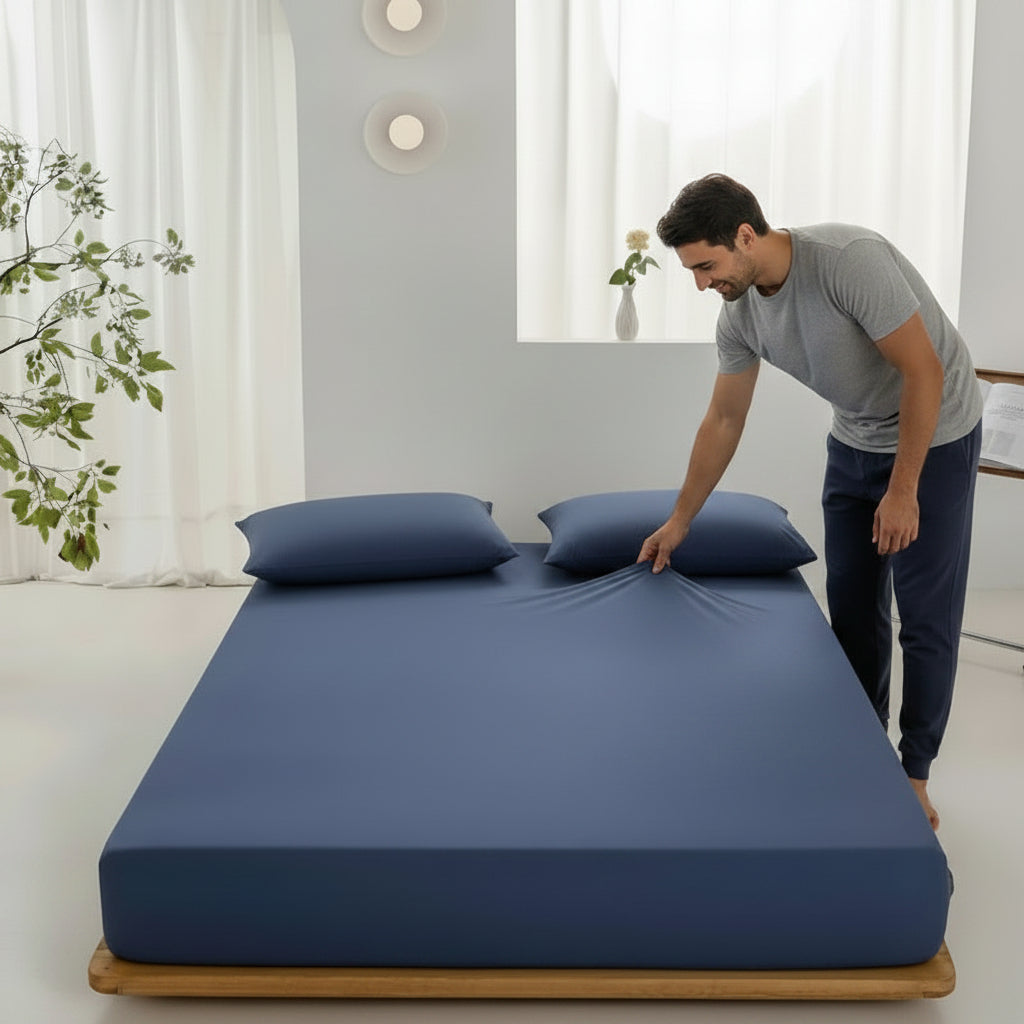 Draps housse bleu