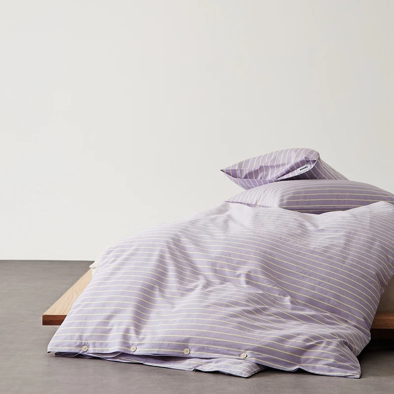 Housse de couette en coton mauve lignée