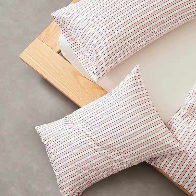 Housse de couette en coton rose rayée