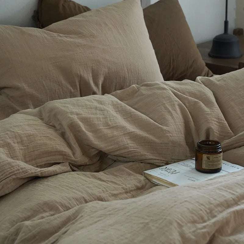 Housse de couette en gaze de coton de couleur beige avec chandelle