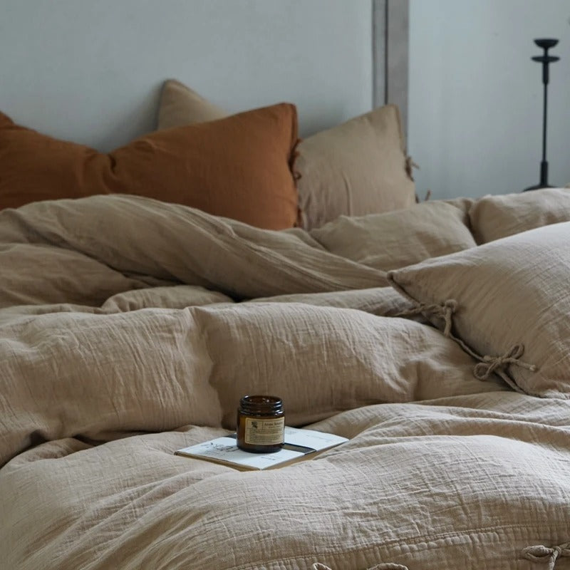 Housse de couette en gaze de coton beige