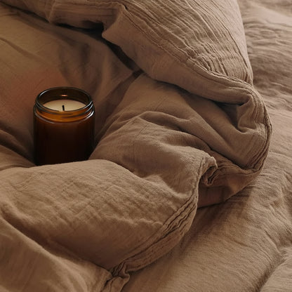 Housse de couette en gaze de coton de couleur caramel avec chandelle