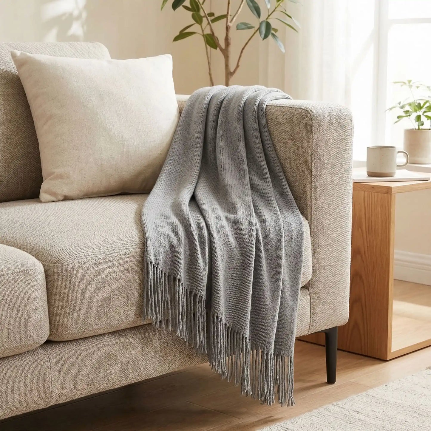 Plaid cocooning gris