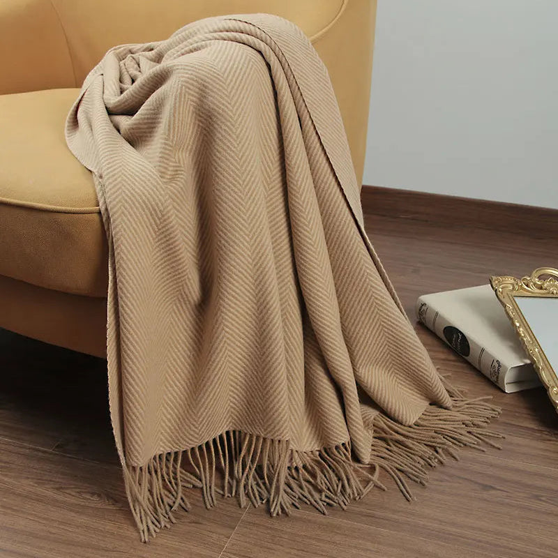 Plaid en grosse laine beige