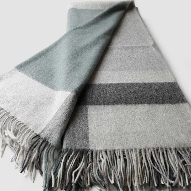 Plaid en laine bleu et gris