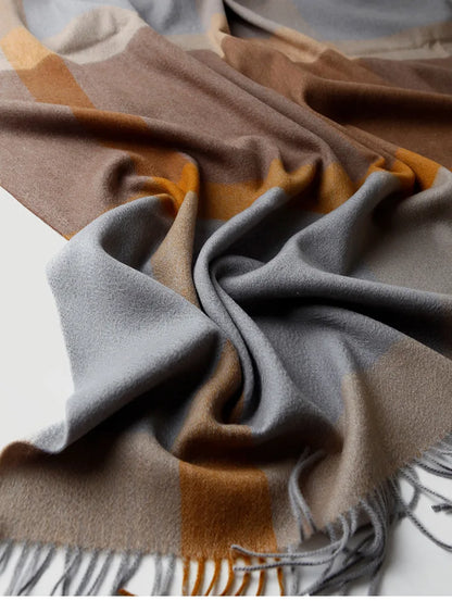 Plaid en laine marron et gris