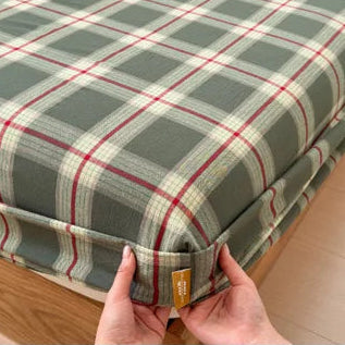 Drap housse 90x200 | Coton lavé à carreaux