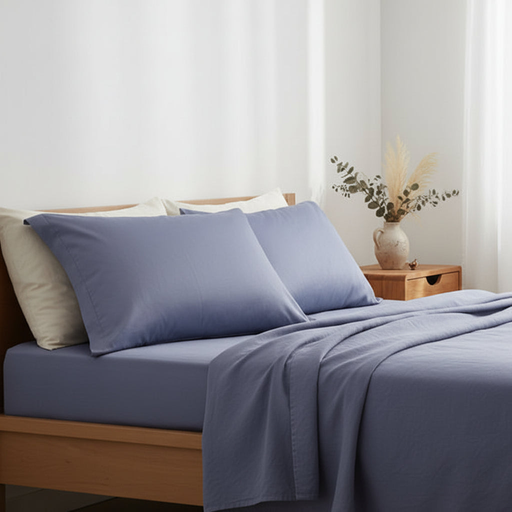 Taie d oreillers en satin bleu foncé