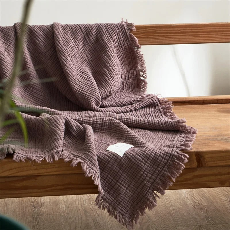 Couverture en coton boho de couleur prune