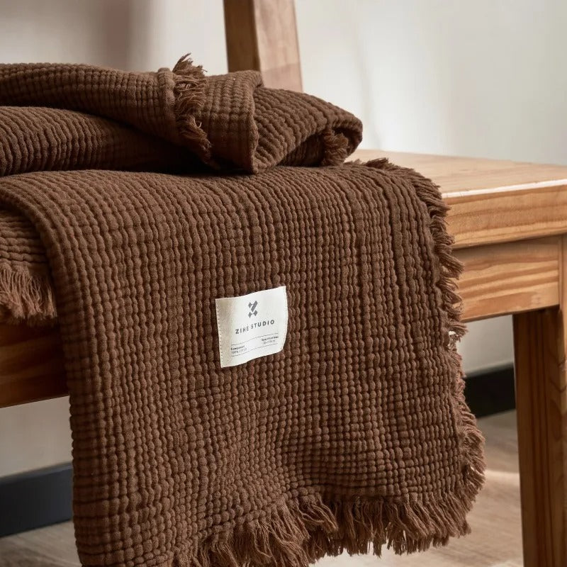Couverture en coton boho de couleur terre