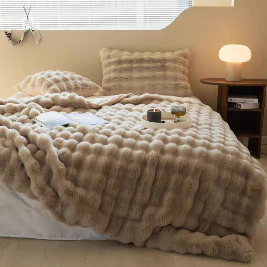 Couverture polaire de luxe beige -2