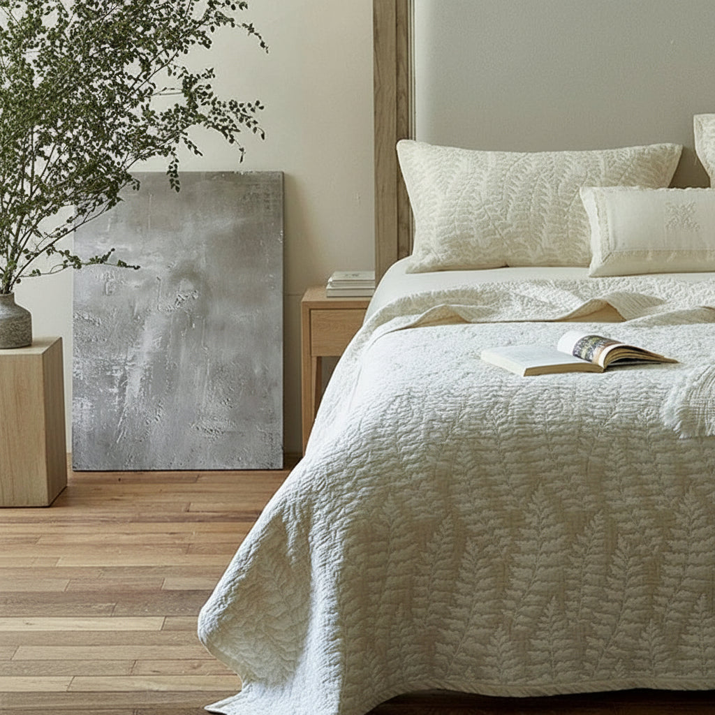 Couvre lit en lin beige