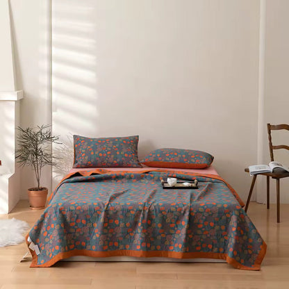 Couvre lit gaze de coton bleu et orange