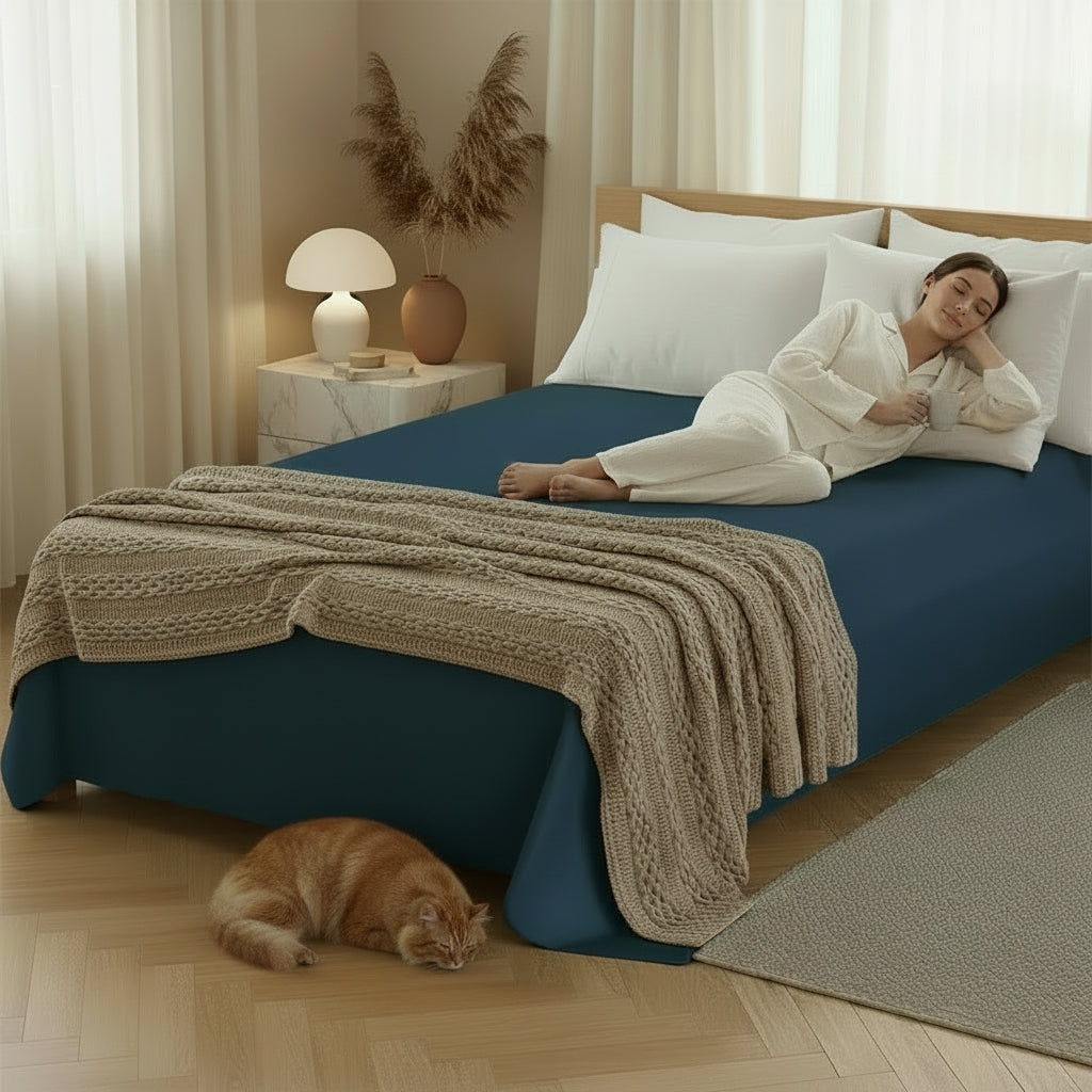 Drap en coton aqua chat