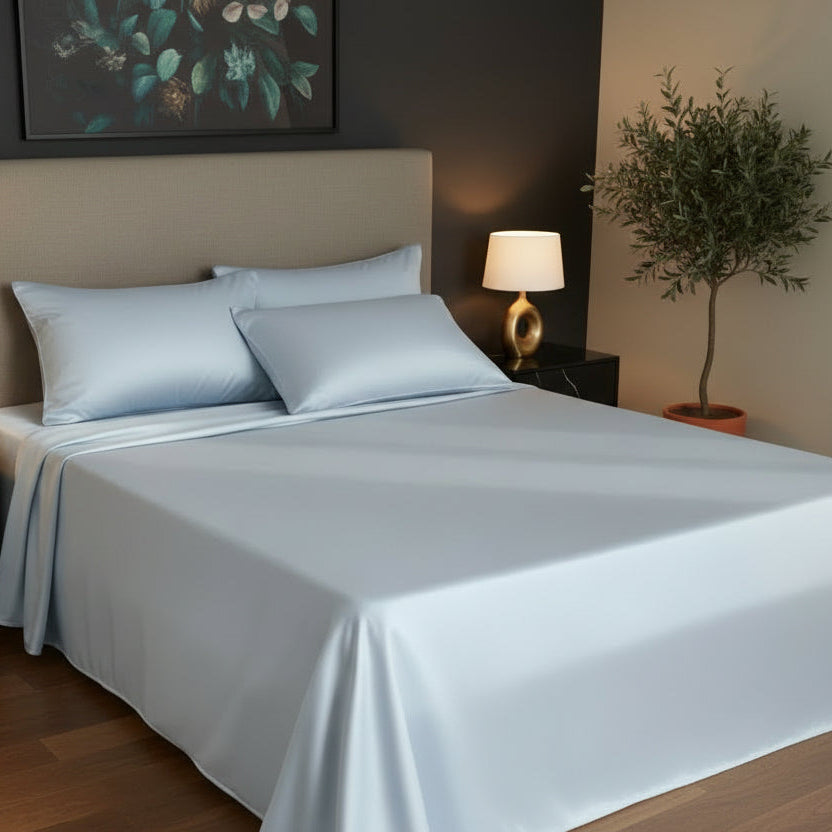 Drap en soie coton bleu