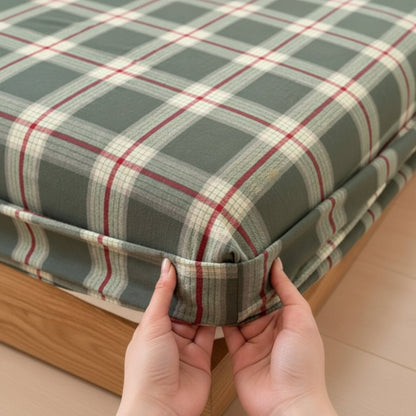 Drap housse 90x200 vert à carreaux