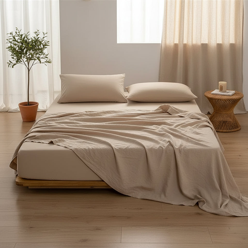 Drap plat en coton beige