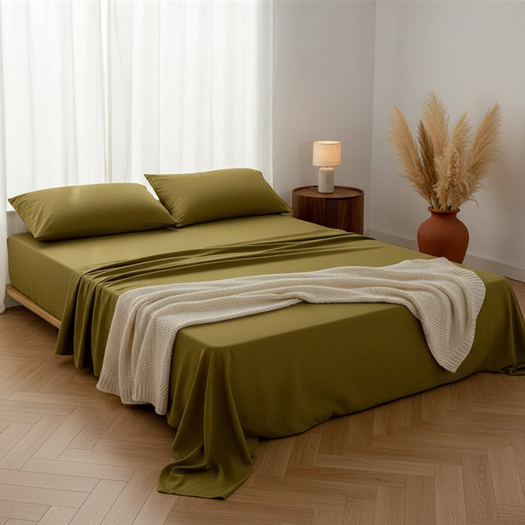 Drap plat en coton kaki