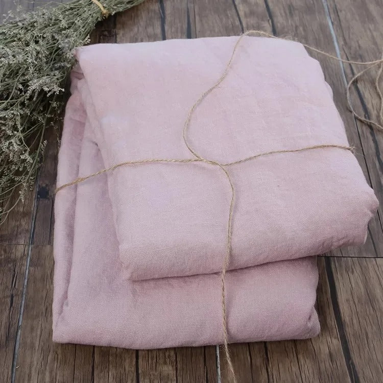 Drap plat en lin rose
