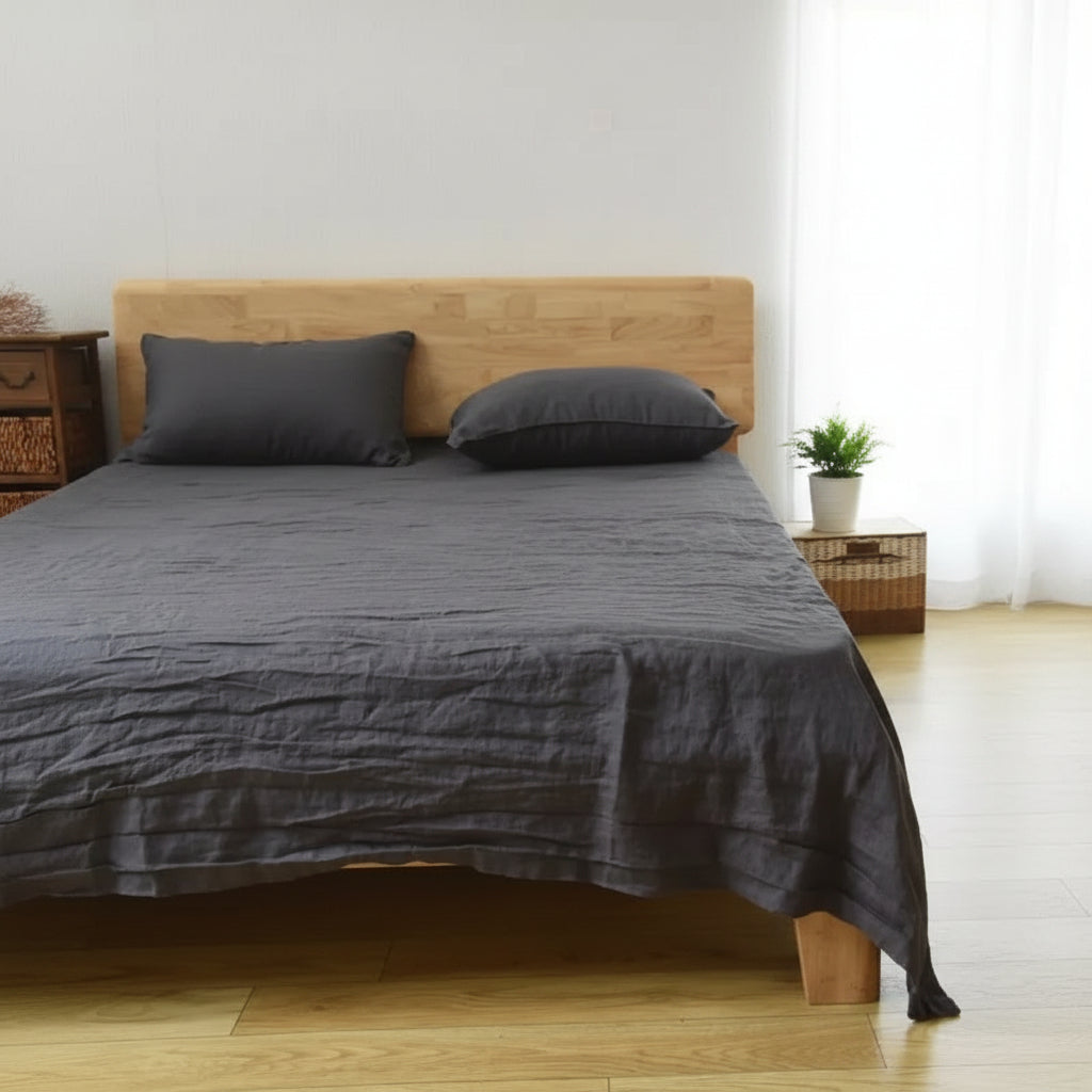 Drap plat lin gris