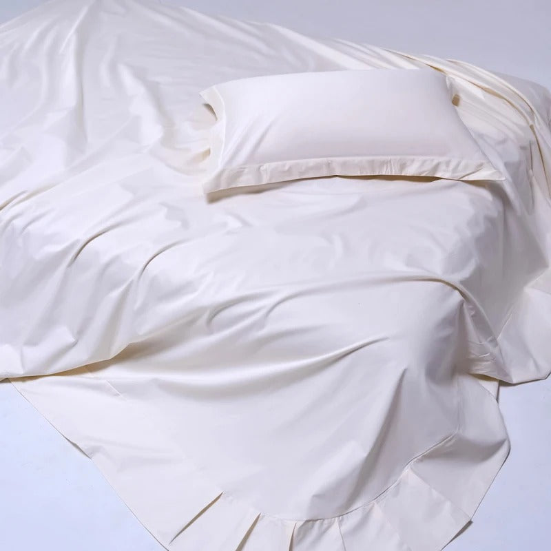 Drap satin blanc ivoire lit