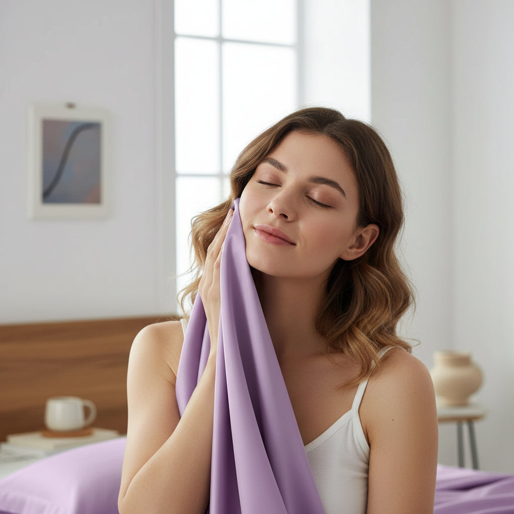 drap satin doux de couleur lilas 