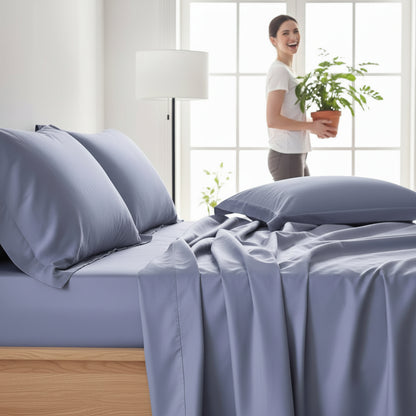 Draps en satin bleu cotton