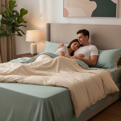 Draps en satin vert couple